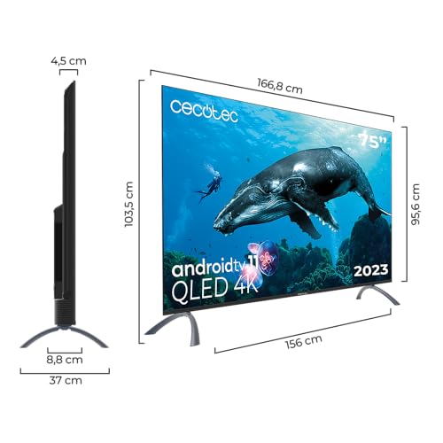 Cecotec 75" QLED Smart TV V2 with frameless design and vibrant colors