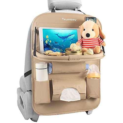 Tsumbay Car Seat Organizer With Foldable Tray - Luxurious Pu Leather