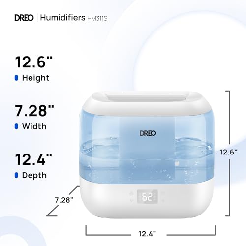 Dreo Smart Humidifiers for Bedroom, Top Fill 4L Cool Mist Humidifier with Nightlight, 32H Runtime, Touch/APP/Voice Control, Quiet Ultrasonic Humidifiers for Large Room, Home, Baby, Plants, Office