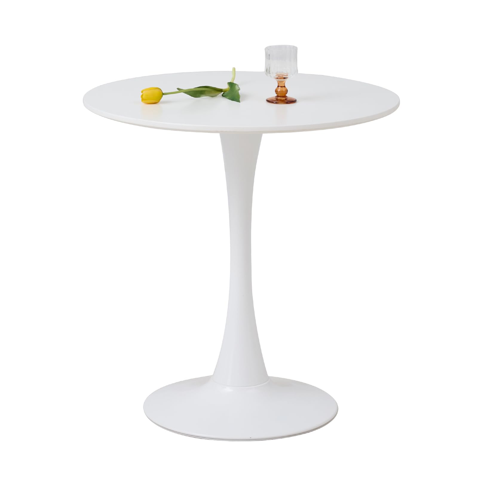 GrandCA HOME Modern Round Dining Table with white MDF tabletop and tulip design pillar base