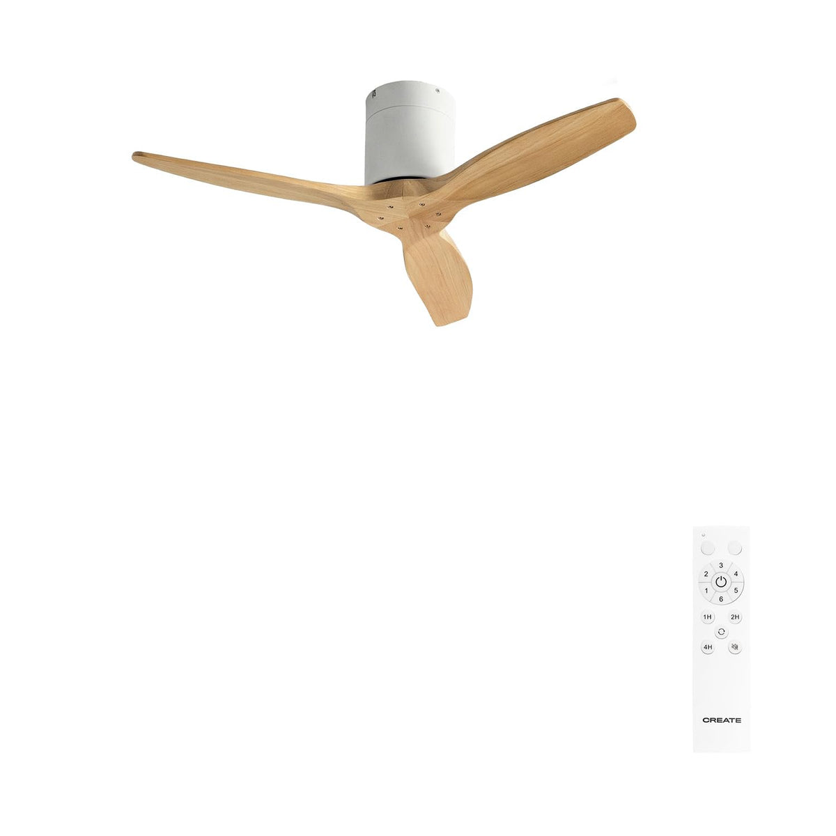 CREATE WindCalm S Ceiling Fan with white light wood effect blades and remote control