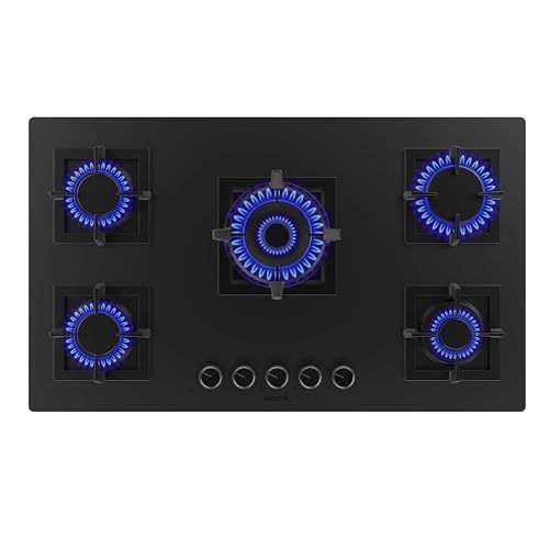 Cecotec 5 Burner Gas Hob in Matt Black Glass with Cast Iron Grills