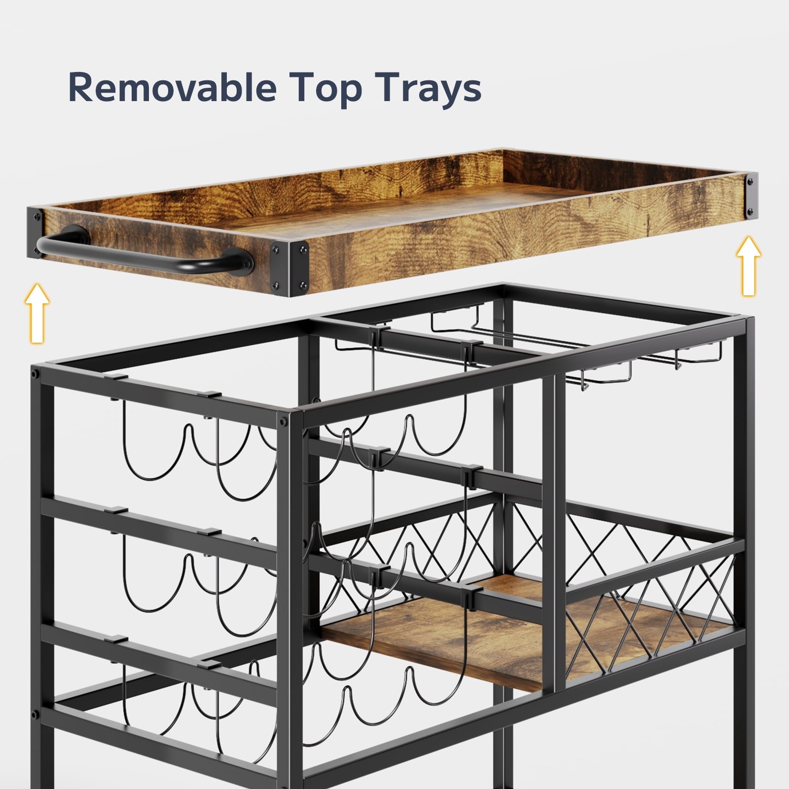 Asofer 3-Tier Bar Cart with Lockable Wheels - Retro