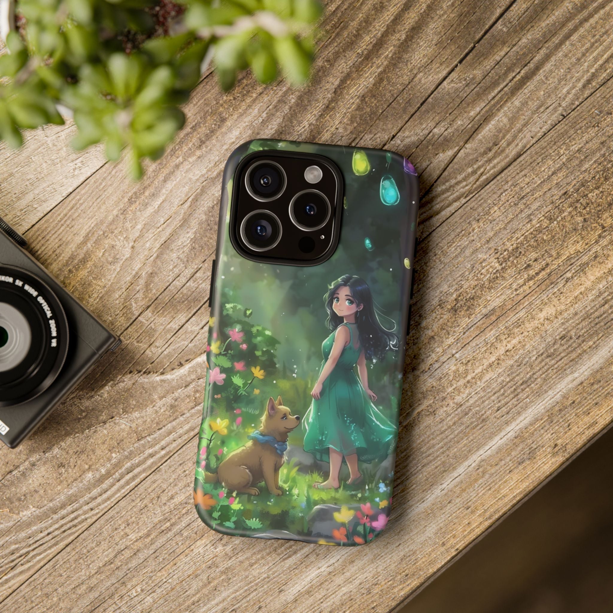 Whimsical Phone Case with Nature and Dog Artwork