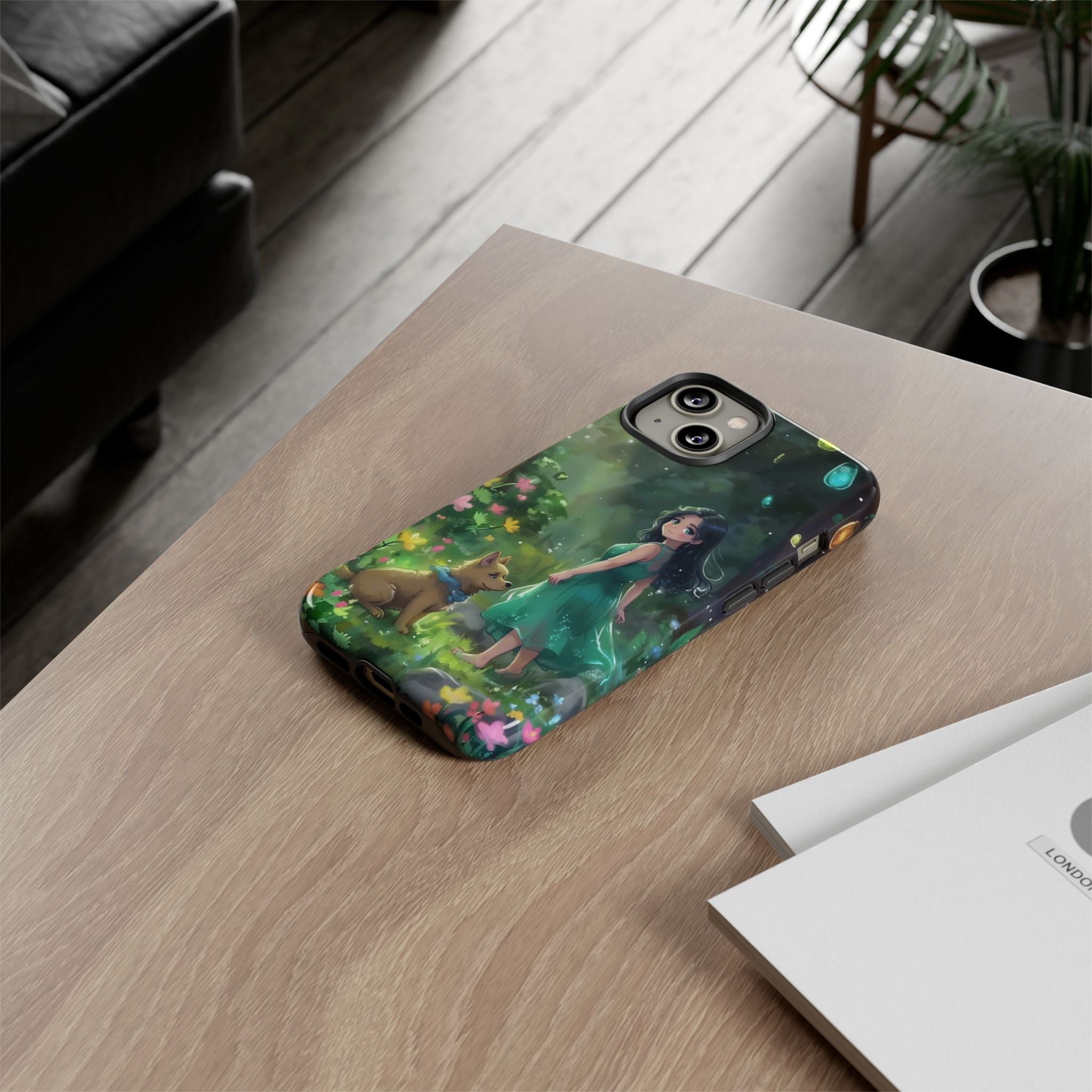 Whimsical Phone Case with Nature and Dog Artwork