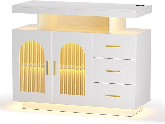 Artiss LED Buffet Sideboard with 3 Drawers and Charging Station