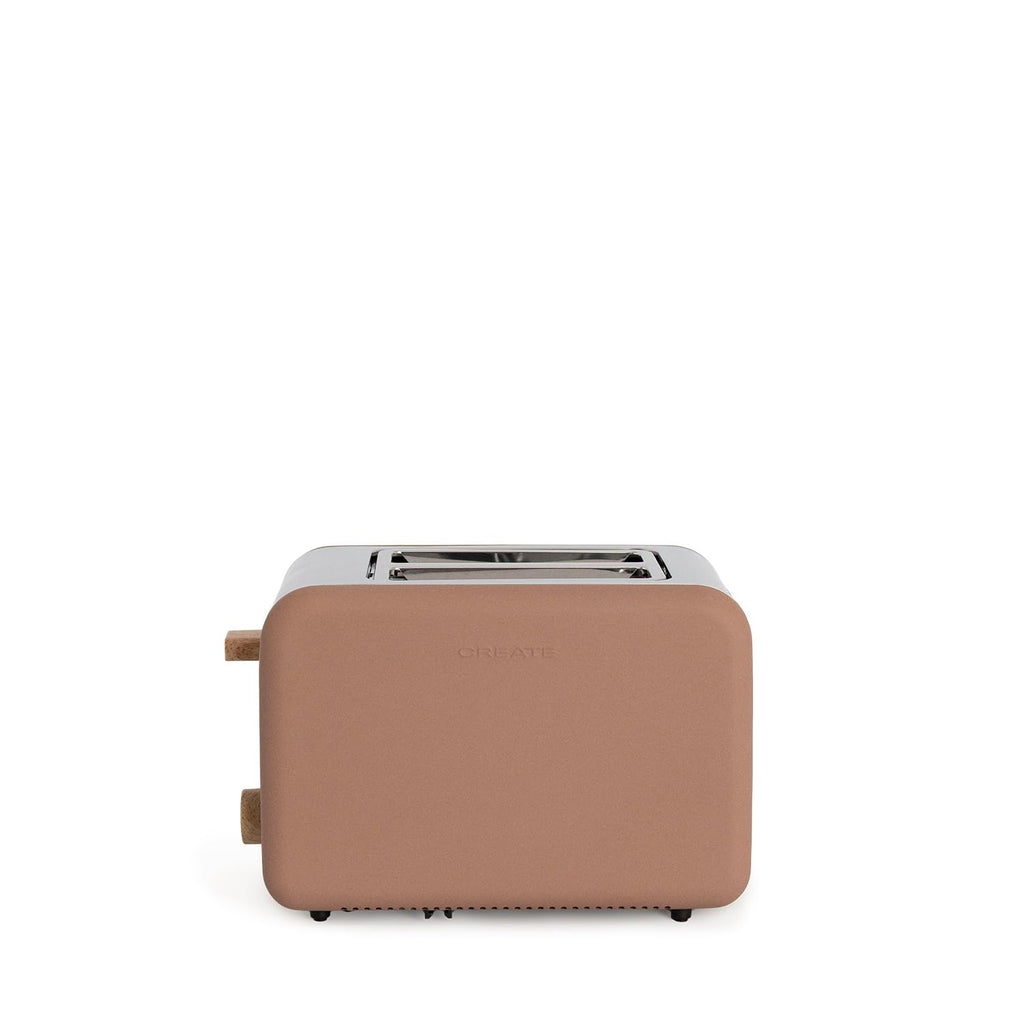 CREATE Retro Mocha Toaster with 6 power levels, wide slots, and crumb tray