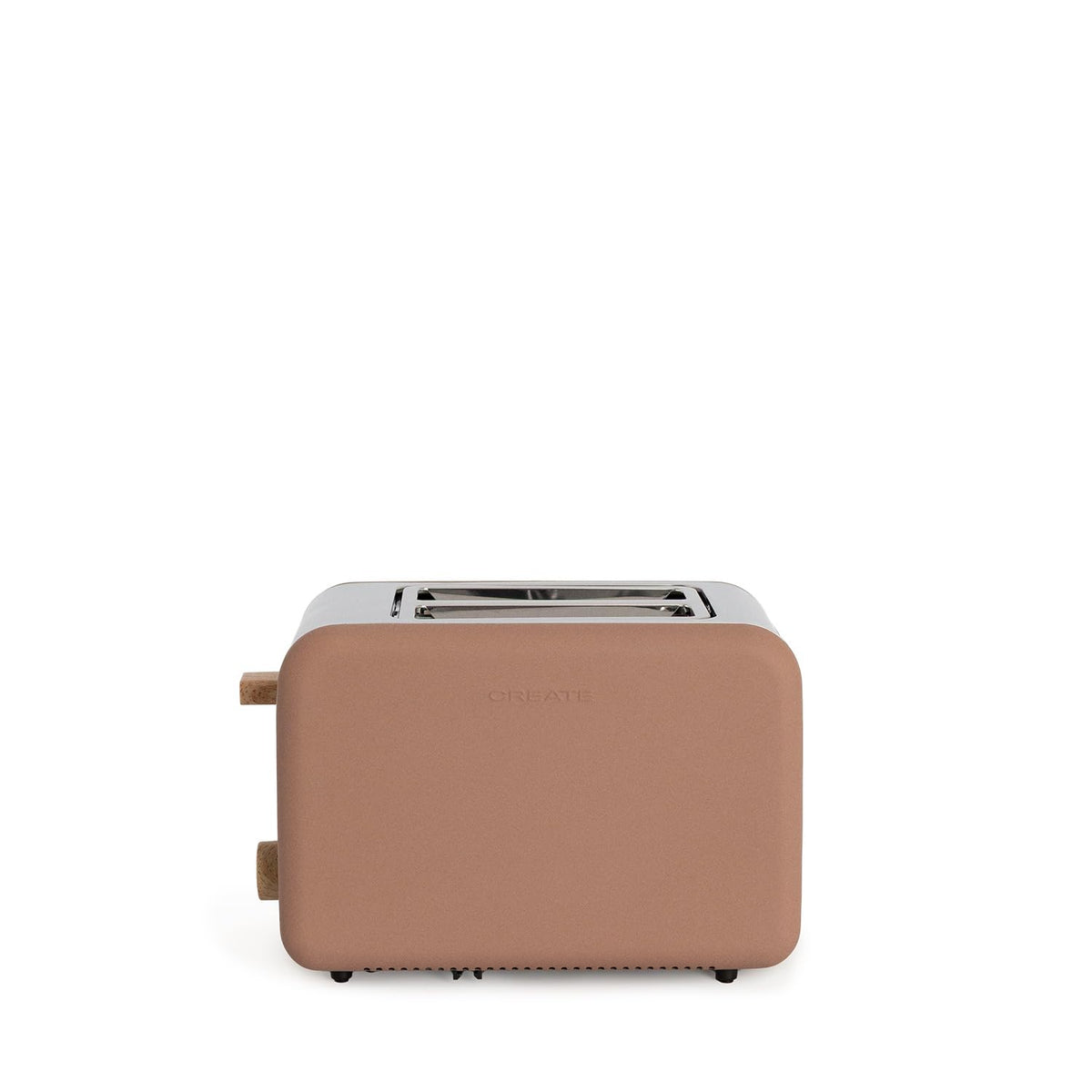 CREATE Retro Mocha Toaster with 6 power levels, wide slots, and crumb tray