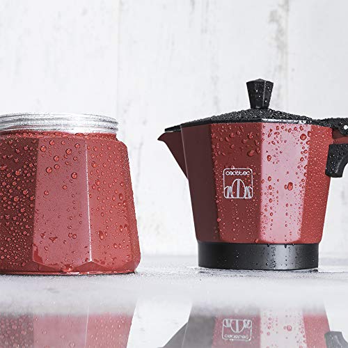 Cecotec - Cumbia Mokclassic 300 Garnet Italian Coffee Maker, 150ml Capacity, Aluminium, Dishwasher Safe