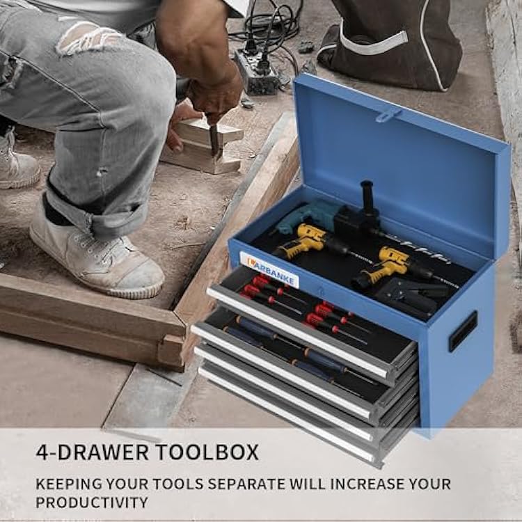 LARBANKE Portable 4-Drawer Metal Tool Box with Top Storage Tray - 4 drawer