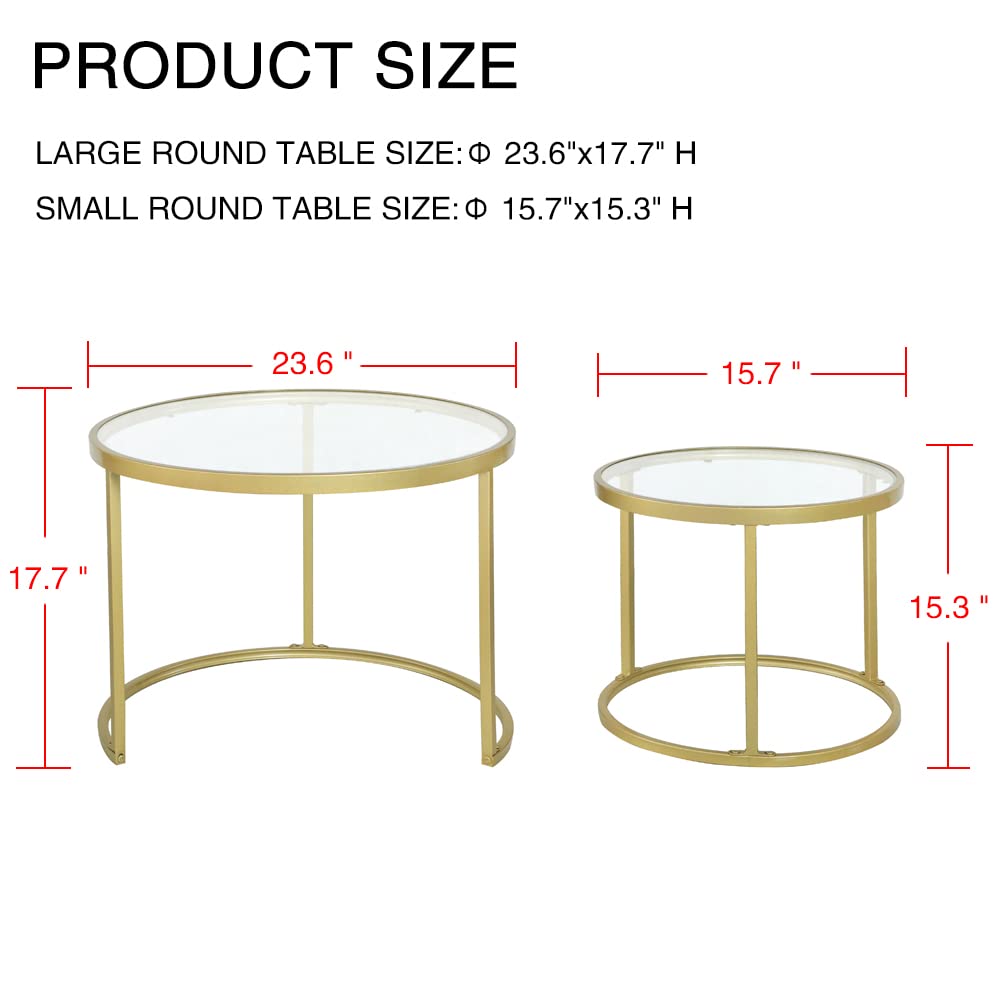 MAIKAILUN Round Nesting Coffee Table Gold Set of 2