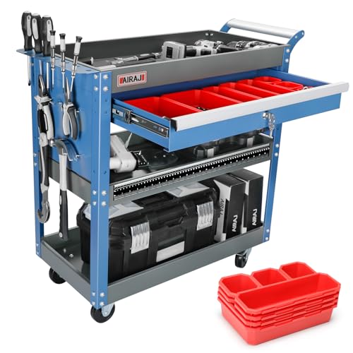 AIRAJ 3 Tier Rolling Tool Cart with Drawers and Pegboard