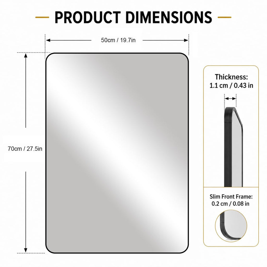 HIGHBATH Black Framed Rectangular Bathroom Wall Mirror