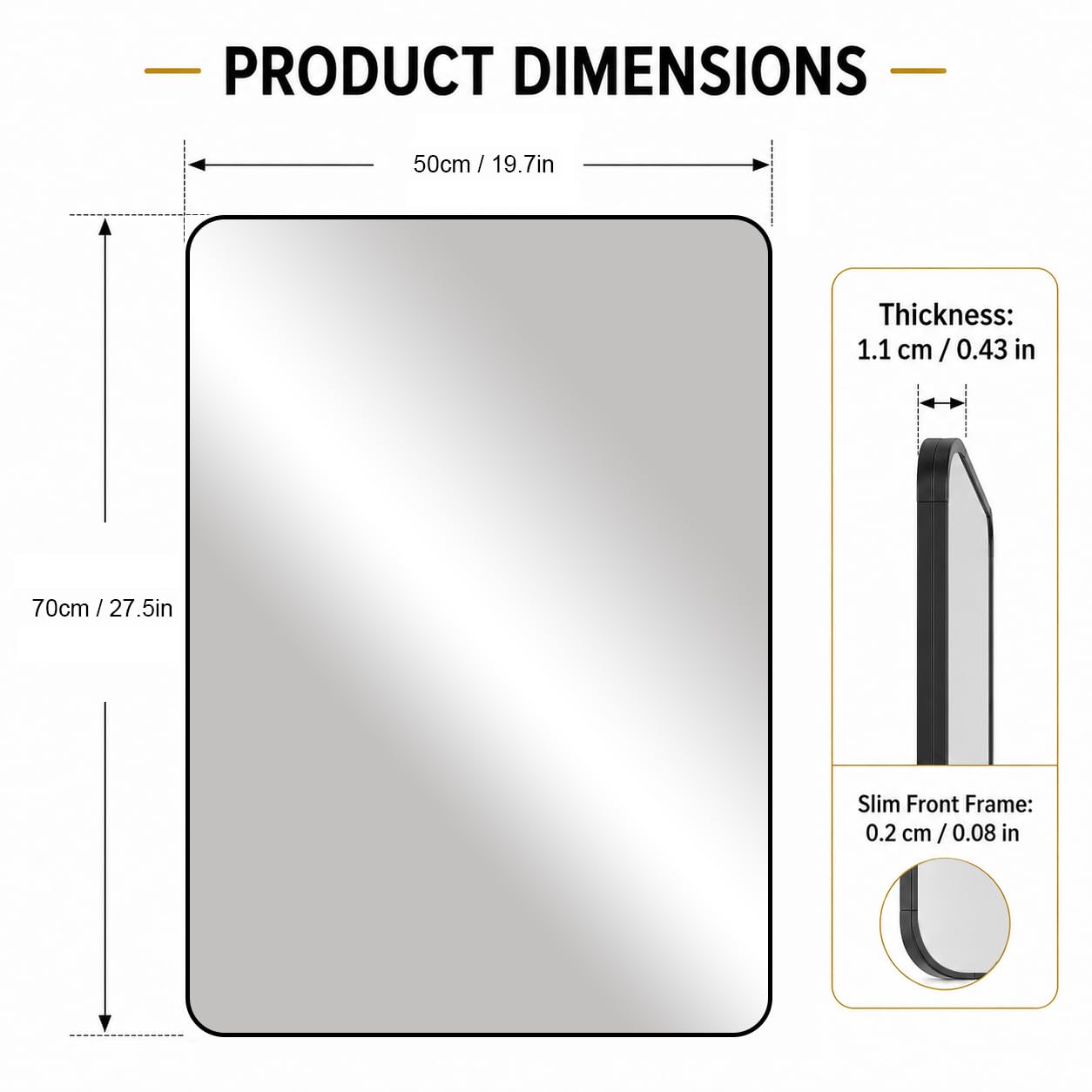 HIGHBATH Black Framed Rectangular Bathroom Wall Mirror