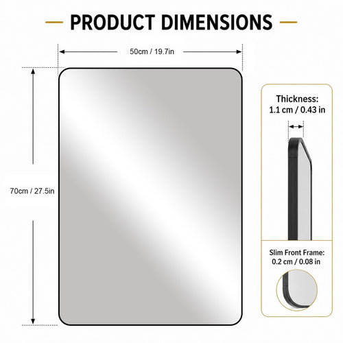 HIGHBATH Black Framed Rectangular Bathroom Wall Mirror