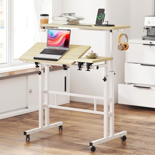 Soges Height Adjustable Rolling Desk with Cup Holder