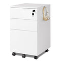 White DEVAISE 3 drawer filing cabinet with lockable top drawer and smooth ball bearing slides