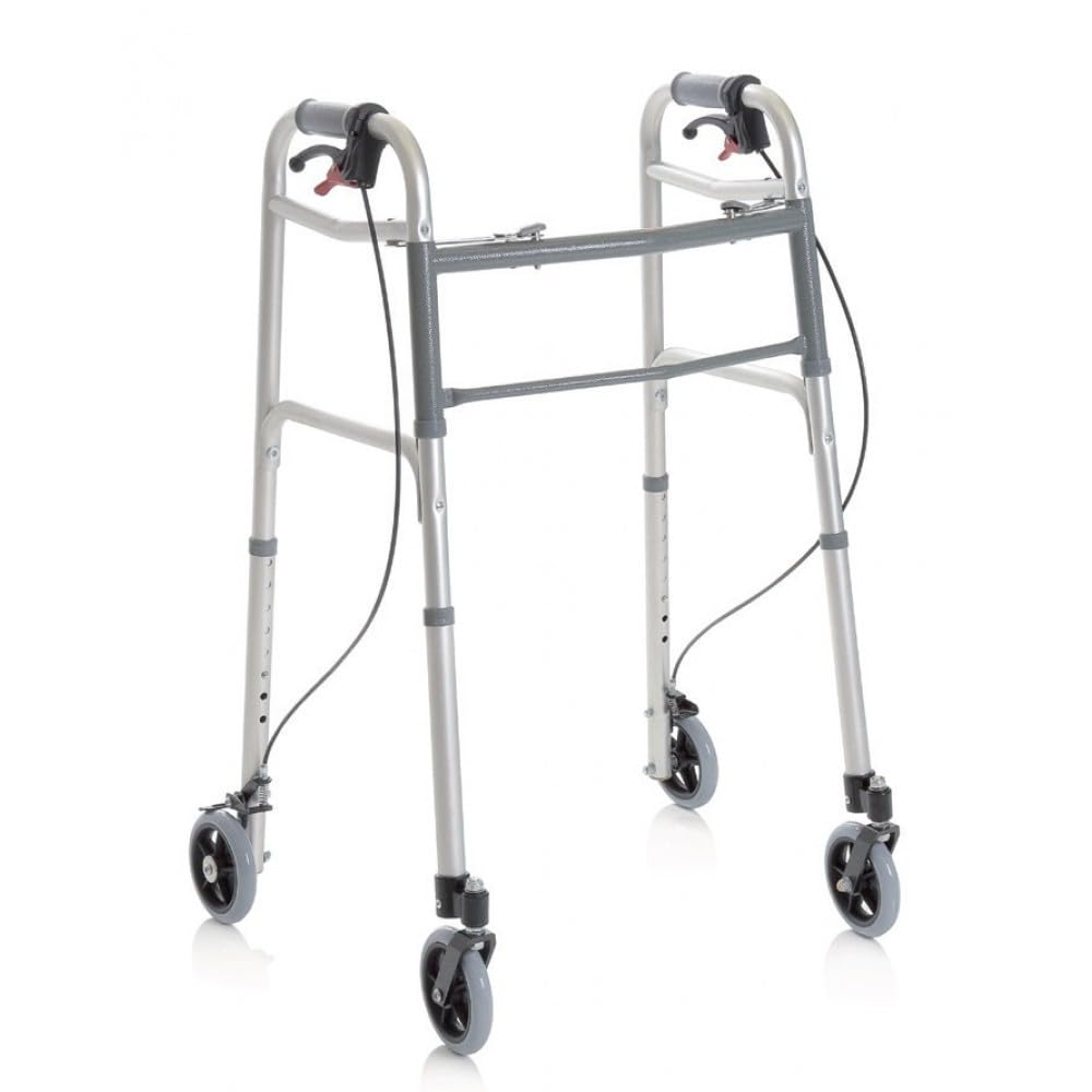 Bello foldable walker with 4 swivel wheels, adjustable height, and parking brake