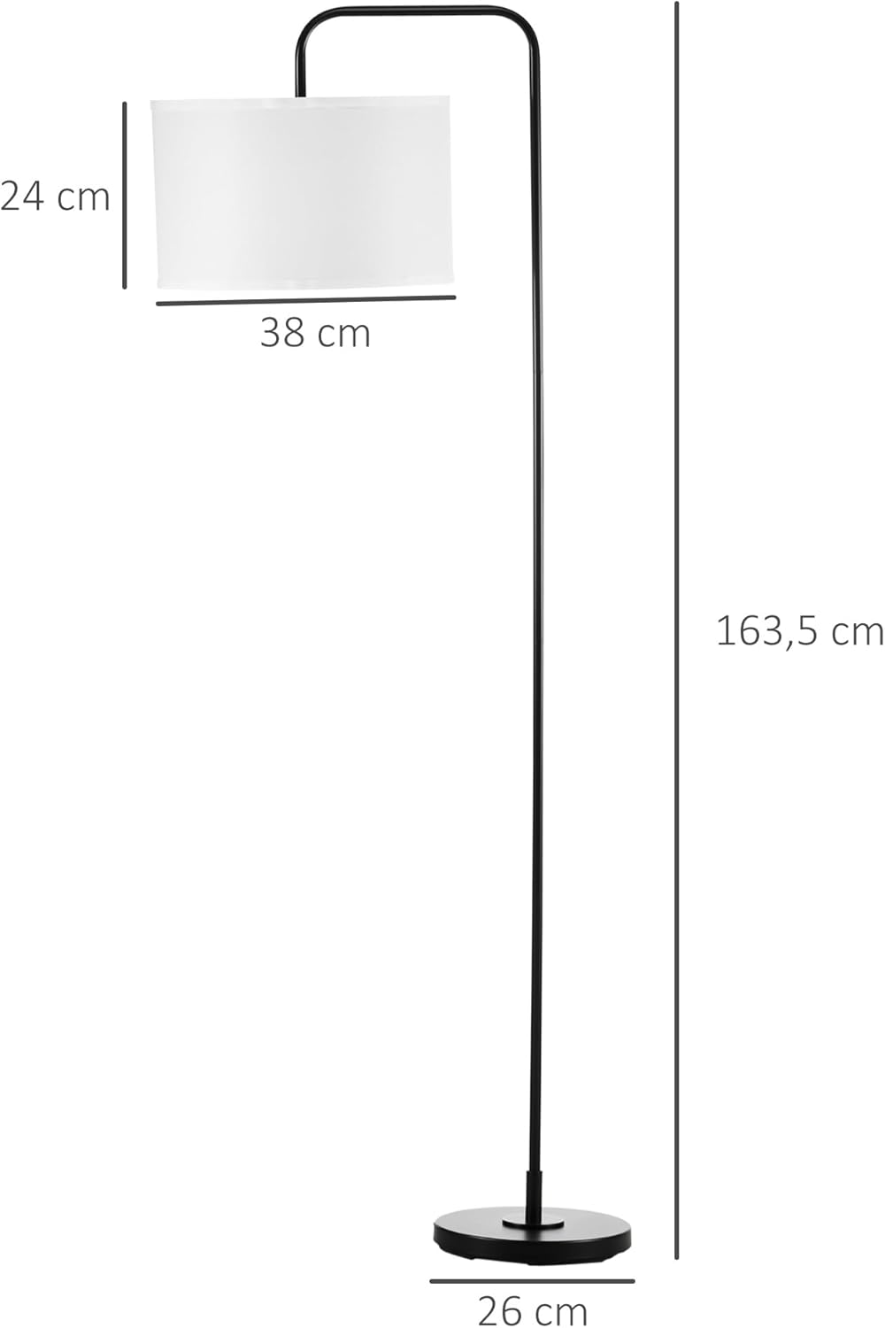 HOMCOM Modern Black Metal Floor Lamp - Black Metal