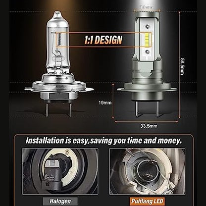 Pulilang H7 Led Headlight Bulbs - 55w 12000lm, 1:1 Size, Safer Night Driving