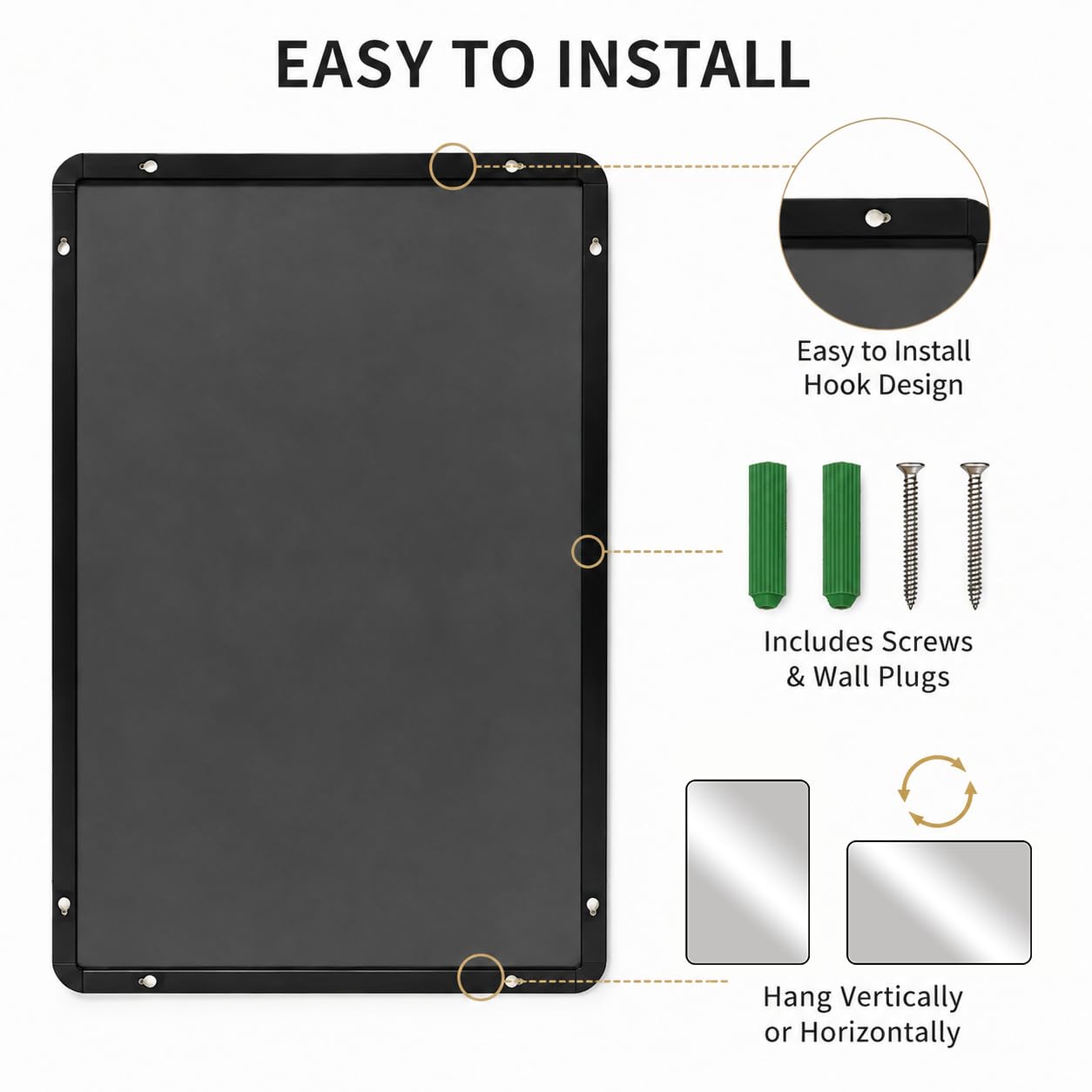 HIGHBATH Black Framed Rectangular Bathroom Wall Mirror