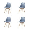 Set of 4 modern blue dining chairs with solid wood legs and removable cushions