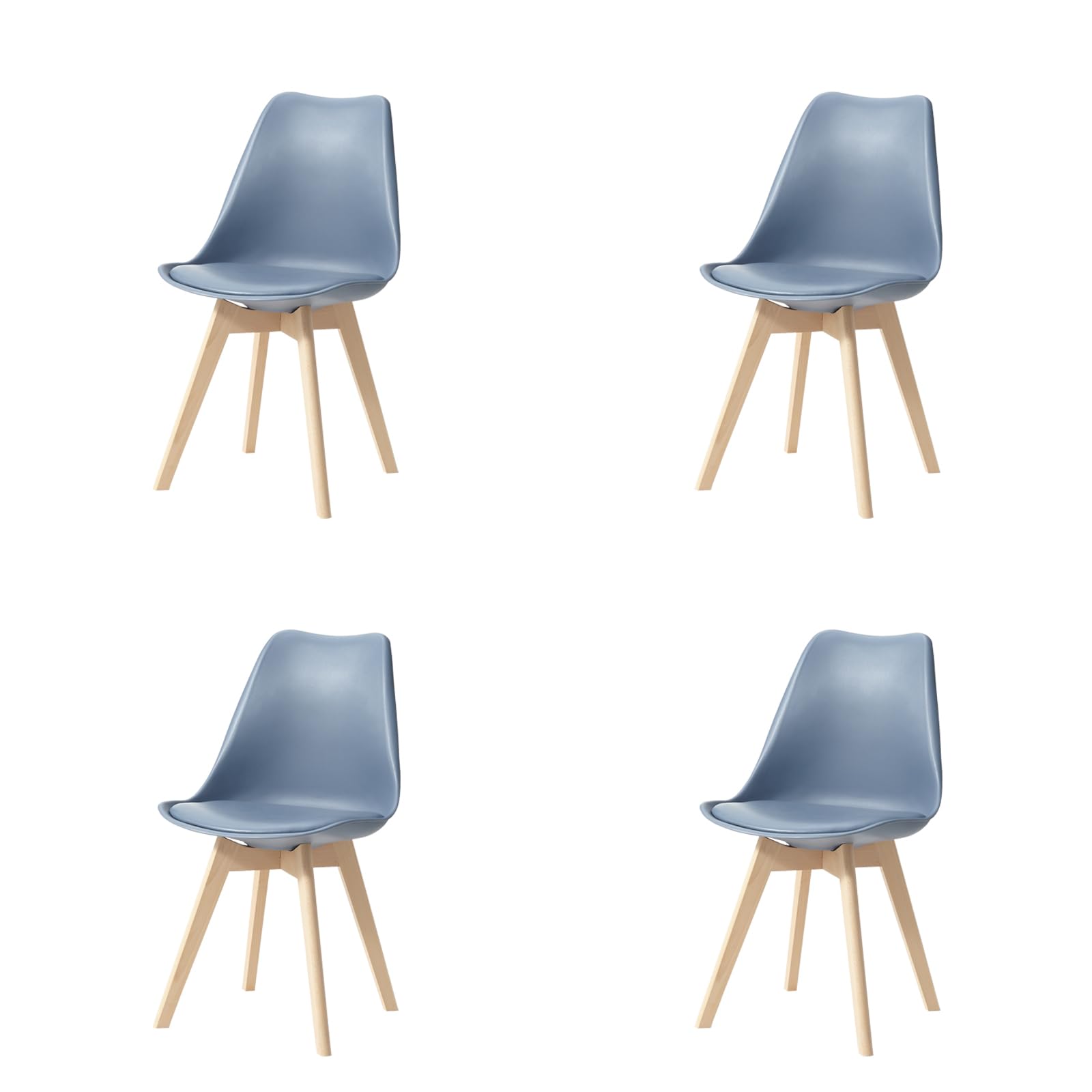 Set of 4 modern blue dining chairs with solid wood legs and removable cushions