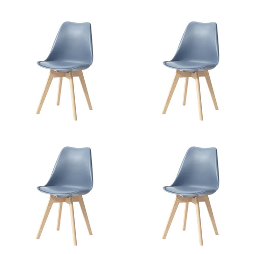 Set of 4 modern blue dining chairs with solid wood legs and removable cushions