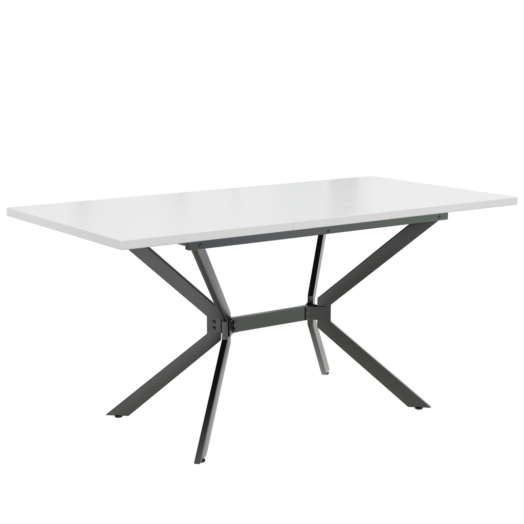 MURUL White Expandable Dining Table with Black Metal Legs