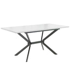 MURUL White Expandable Dining Table with Black Metal Legs