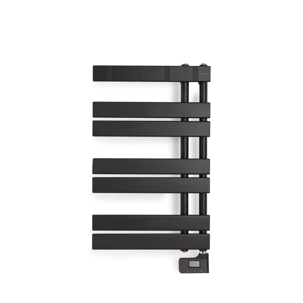 CREATE Electric Wall Towel Rack in black with hooks and LCD display