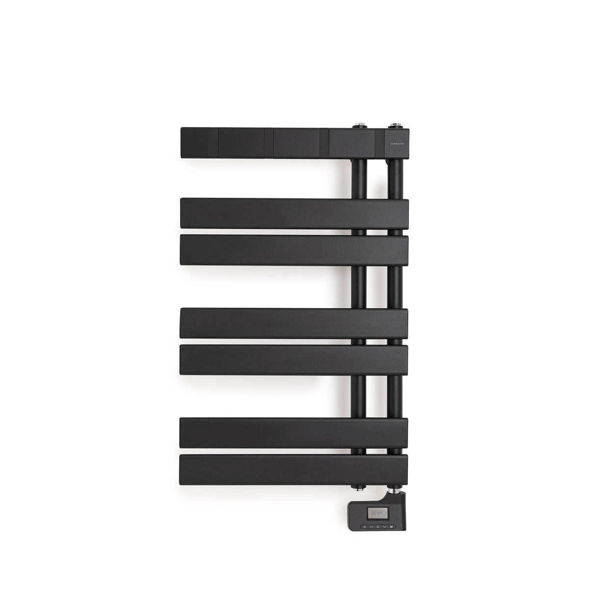 CREATE Electric Wall Towel Rack in black with hooks and LCD display