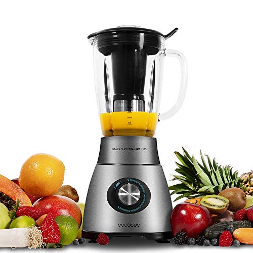 Cecotec Glass Mixer Power Black Titanium 1800 with stainless steel finish and heat-resistant jug