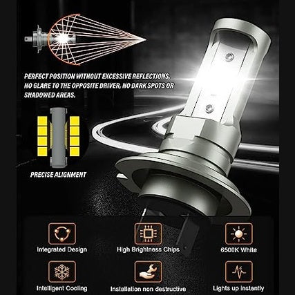 Pulilang H7 Led Headlight Bulbs - 55w 12000lm, 1:1 Size, Safer Night Driving