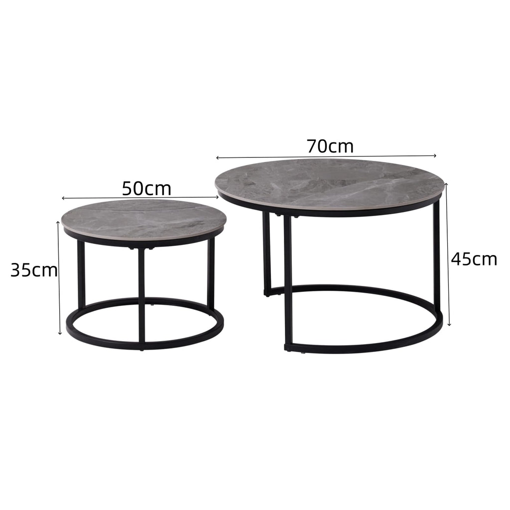 JZGORC Round Coffee Table with Grey Marble and Metal Legs
