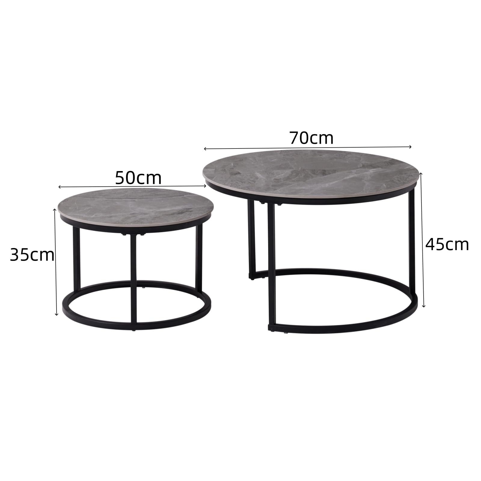 JZGORC Round Coffee Table with Grey Marble and Metal Legs