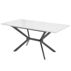 MURUL White Expandable Dining Table with Black Metal Legs