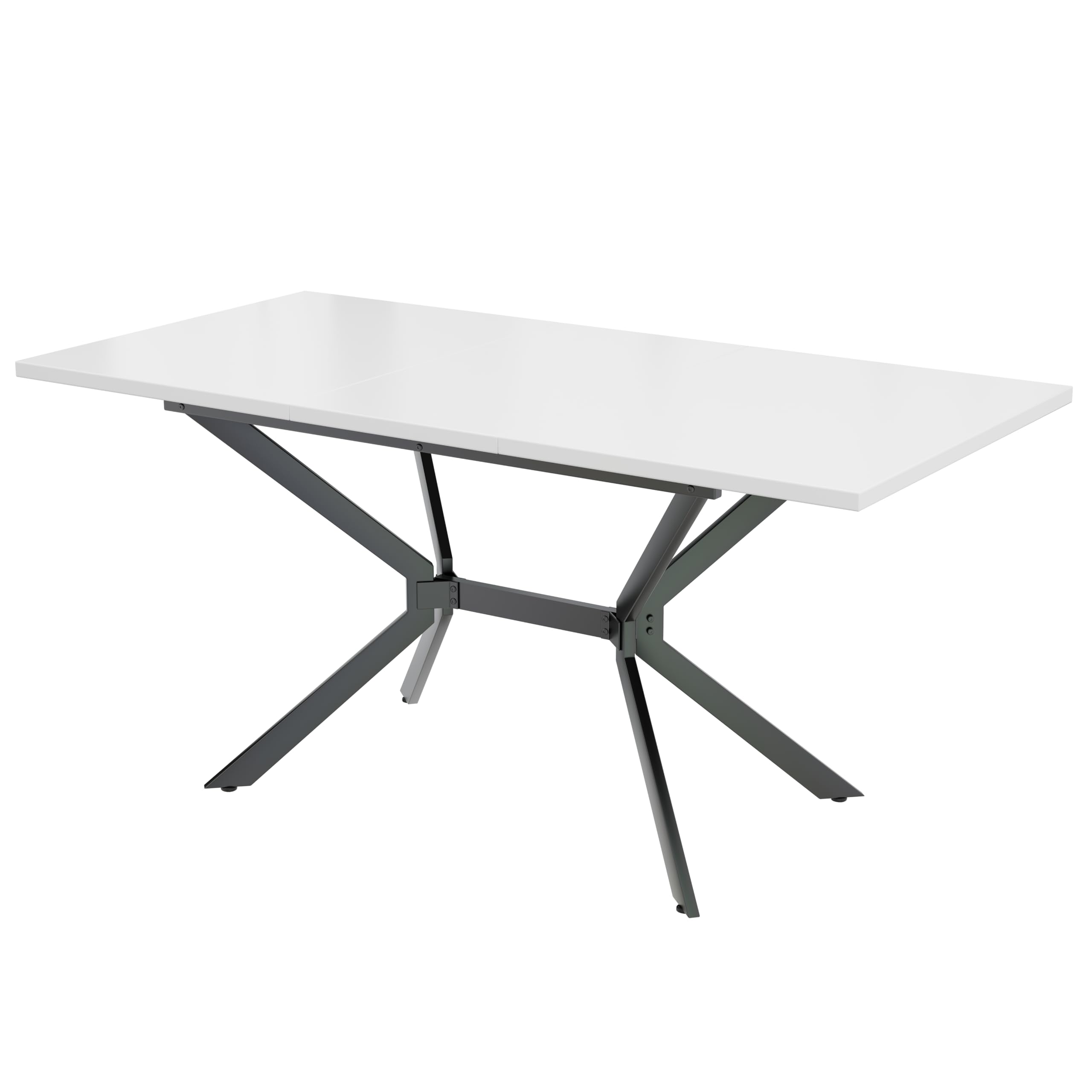 MURUL White Expandable Dining Table with Black Metal Legs