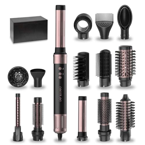Erleben Sie die Cecotec Warmluftbürste mit 14 Aufsätzen, 1400W Leistung, Coanda CeramicCare Technologie und 3 Temperaturstufen. Ideal für frizzfreies Styling! Keywords: Warmluftbürste, Haartrockner, Styler, Coanda, 1400W