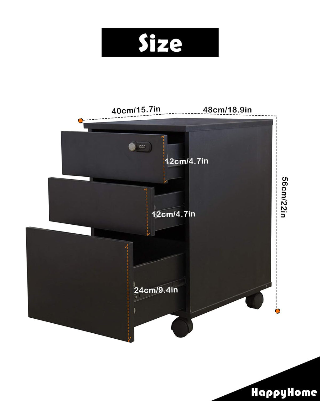 Happy Home 3 Drawer Lockable Wooden Document Cabinet