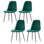 Set of 4 Scandinavian vintage velvet dining room chairs with steel legs in green color