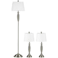 HOMCOM 3-piece floor lamp set with a floor lamp and two table lamps in silver and white with fabric shades