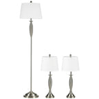 HOMCOM 3-piece floor lamp set with a floor lamp and two table lamps in silver and white with fabric shades