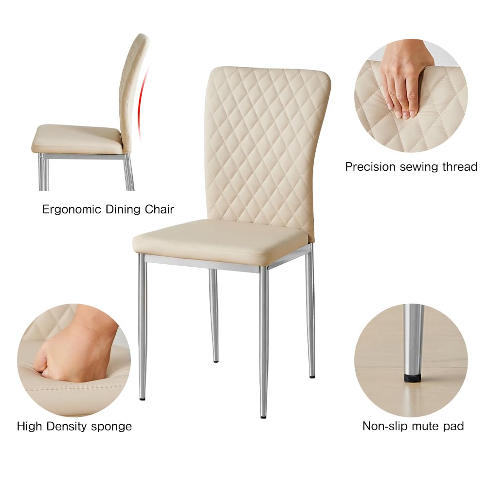 AINPECCA Modern Beige Faux Leather Dining Chairs Set of 6