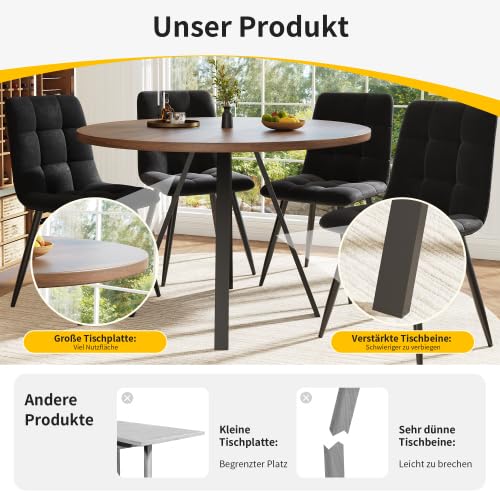 dowowdo 80 x 80 cm Square Dining Table with Walnut Look and Metal Frame
