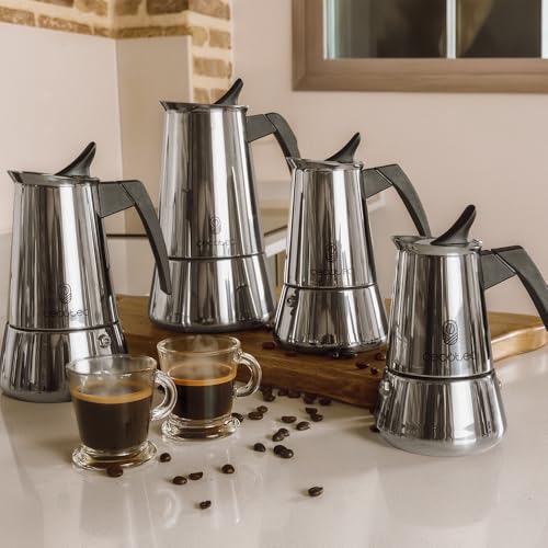 Cecotec - Piccolina 600 Italian Coffee Maker, 300 ml Capacity, Elegant Steel Design, Suitable for All Surfaces