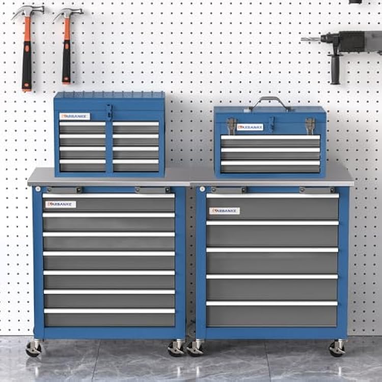 LARBANKE Portable 4-Drawer Metal Tool Box with Top Storage Tray - 4 drawer