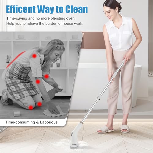 GeeSoul Electric Spin Scrubber with multiple brush heads and adjustable handle