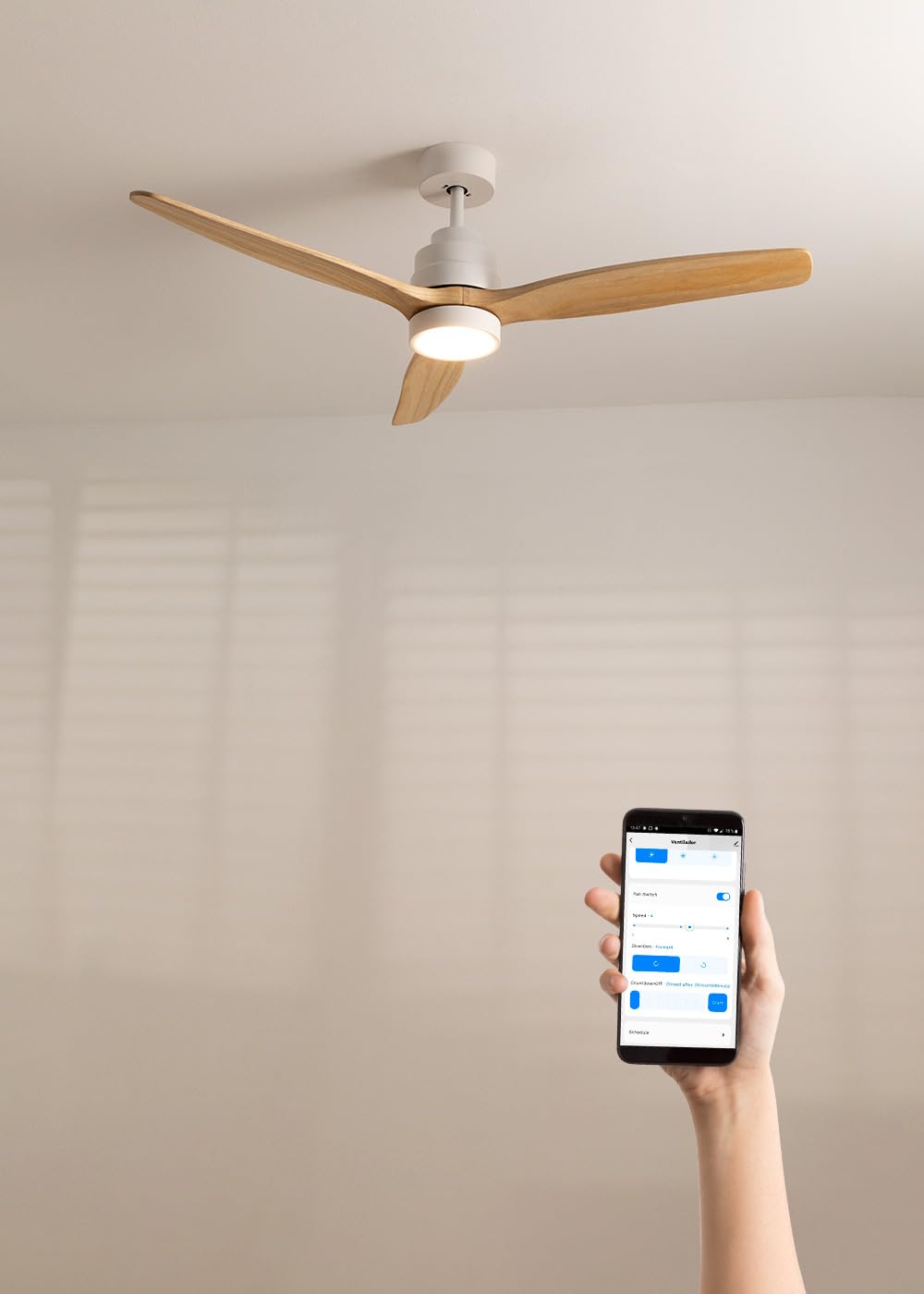 CREATE Natural Wood Ceiling Fan with Wifi and Remote