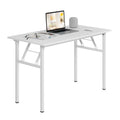 Modern white folding desk with particle wood chipboard top and powder-coated steel legs